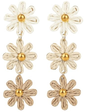Mikovivi Blumen Raffia Ohrringe, Handgemacht Boho Stroh Ohrringe Tropischer Stil Boho Schmuck für Frauen Sommer Strand Accessoires