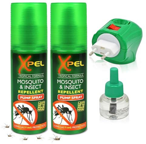 Mosquito, Bug & Insect Repellent Spray (2-Pack) + Plug-in Insect Killer with Refill | 45 Nights Protection | Indoor & Travel Use | Long-Lasting Defense for Home, Bedroom, Office & Hotel