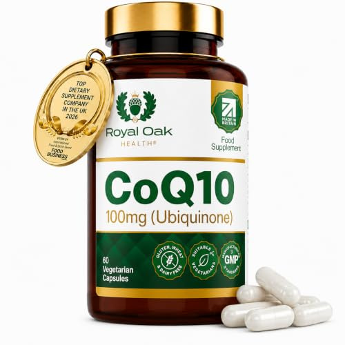 Royal Oak Health CoQ10 100mg | Fermentation Derived Coenzyme Q10 Ubiquinone | 60 Capsules / 2 Month Supply | One per Day Supplement | UK Made & GMP Certified