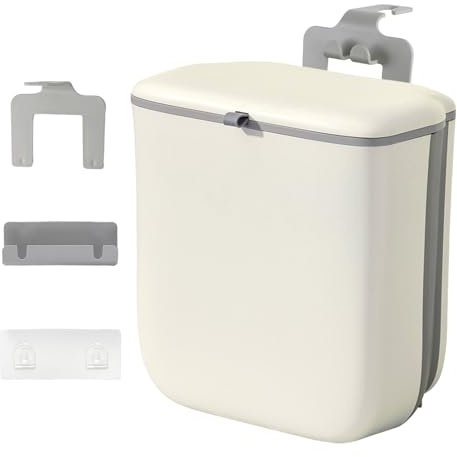 Bncxdc Kitchen Cupboard Bin, Food Waste Bin, Food Waste Caddy, Foldable Hanging, Wall Mounted Trash Can for Kitchen/Camping/Cabinet/Bathroom/Office/Car/Bedroom (White,9L)