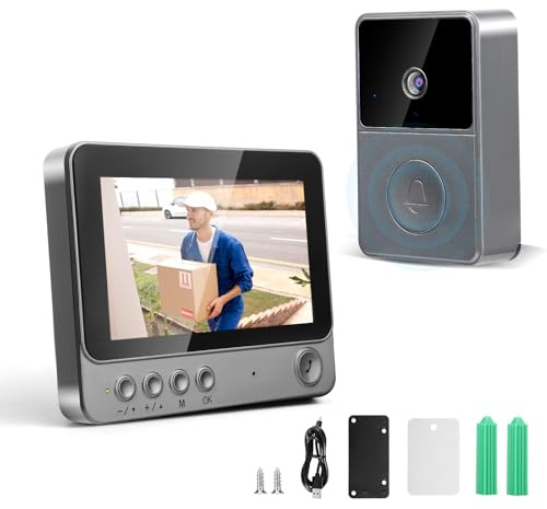 1080p Sonnette sans Fil avec Camera, IP65 Sonnette sans Fil Exterieur Eetanche avec Écran 4.3, Visiophone sans Fil avec Camera Caméra HD Interphone Vision Nocturne Infrarouge Audio Bidirectionnel