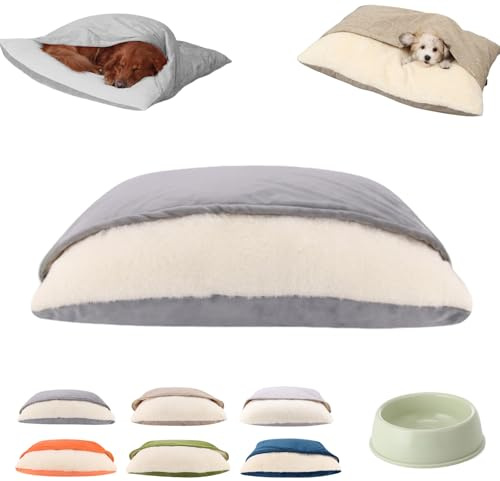 Snoozie Snuggle Burrow Bed, Snuggleburrow Calming Dog Cave Beds with Ultra-Soft Built-in Cover, Soft Plush Square Hooded Mats, Pet Sleeping Removable Washable Pad Bags for Pets (Silver, M)