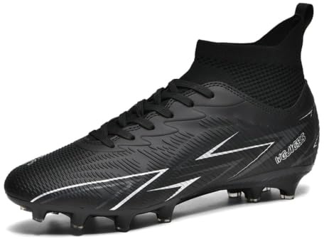 Botas de Fútbol Tobillo Alto - AG Tacos para Césped Artificial, Cuello de Calcetín Transpirable, (Negro/Blanco/Degradado Rosa)
