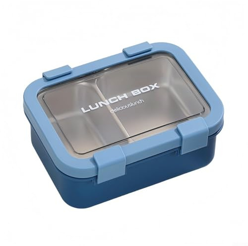 Lonchera de acero inoxidable a prueba de fugas con compartimentos dobles y cuatro cierres laterales seguros, bandeja extraíble, apta para lavavajillas para una cómoda preparación y transporte de