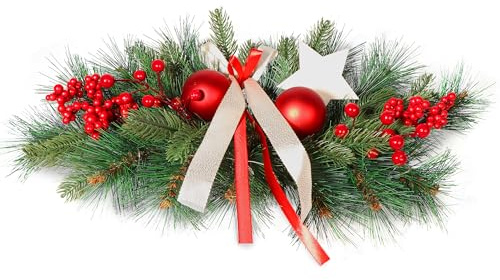 Gartenpirat Adventsgesteck 30x57cm mit 20 LED warmweiß und roten Dekorationen Weihnachtsdeko für Tisch Fenster Festliche Weihnachtsdekoration für Advent & Winter
