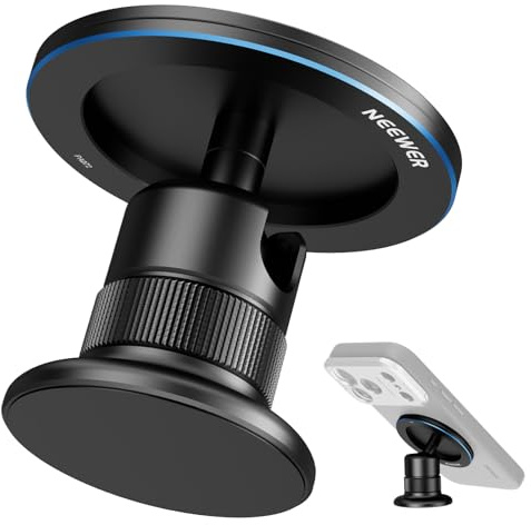 NEEWER Supporto Telefono Treppiede Magnetico Compatibile con MagSafe iPhone, Phone Holder per Carrello Golf Palestra, Testa Sfera 360°, Anello Metallico, Base Rimovibile per Tripod Selfie Stick, PA072