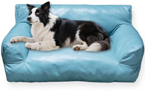 Haustier-Sofabett (M 654526 cm, Hellbraun) – Luxuriöse Katzen-/Hunde-Couch mit wasserdichtem PU-Leder, rutschfeste Unterseite für Wohnzimmer (Blau, S-55 x 40 x 26 cm)