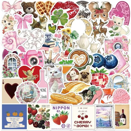 50PCS Aesthetic Stickers Set – Cute Waterproof Vinyl Stickers for Laptops, Water Bottles, Journals, Scrapbooks & Guitars, Fun Gift Idea for Girls, Teens and Adults, No Duplicate Designs