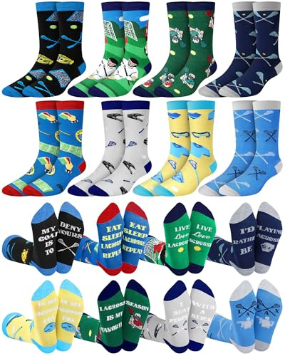 Skicuff 8 Pairs Funny Lacrosse Socks for Men Teen Boys Novelty Sports Socks Senior Night Graduation Gifts Team Party Favors for Lacrosse Lover Team Players Coaches
