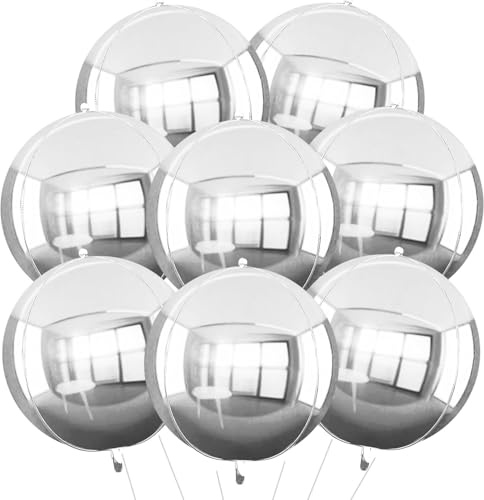 TONIFUL 8 st stora silver 4D enorm rund folie ballong 50 cm stora speglar metallic mylar sephere ballonger för jul nyår födelsedag examen bröllop brud dusch dekoration tillbehör