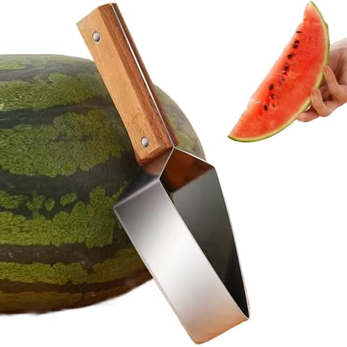 Affettatrice per anguria in acciaio inox, manico in legno triangolare, ergonomico, per affettare anguria e frutta, per casa, cucina, picnic, ristorante, riunioni di famiglia
