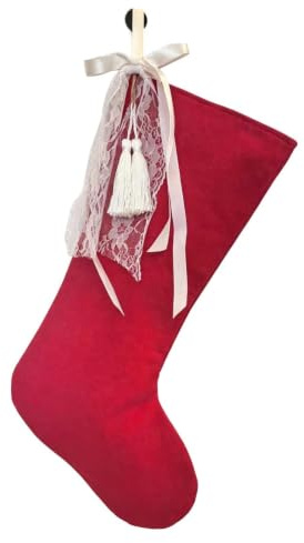 Klassiska Julstrumpor Dekoration Av Röda Julsockor Med Vit Rosett | Vintage Julstrumpor Lämpliga För Fönster, Studentrum, , , Vägg, Träd, Spiselkrans, Festligheter Och Högtider