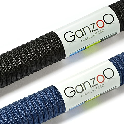 Ganzoo Paracord 550 Seil, 2 x 30 Meter, 4mm, Nylon/Polyester, Typ 3, Outdoor-Schnur, 7 Kernstränge, Allzweckseil, Hundehalsband, Hundeleine, Armband knüpfen, Camping/Survival, schwarz Navyblau