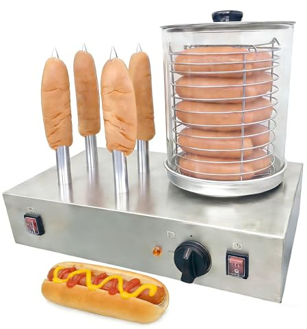 TECHTONGDA Hot Dog Steamer, Sausage Grill, Electric Bun Warmer Cooker, Hot Dog Warmer, Countertop Food Warmer 110V with Adjustable Temperature and 4 Heating Rods for Hot Dogs, Egg Rolls, Sausages