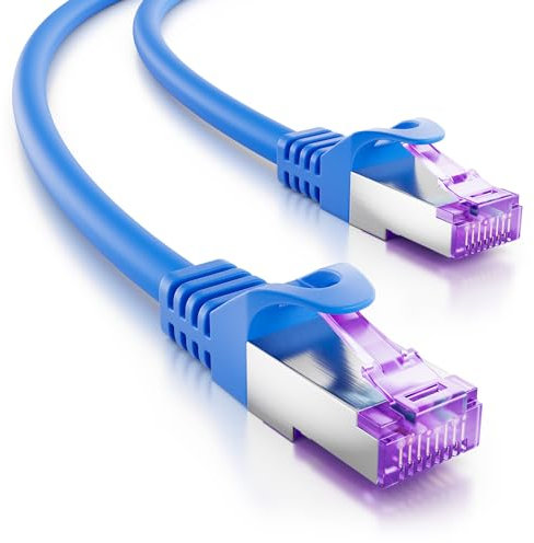 deleyCON 0,5m Cavo di Rete CAT7-10 Gigabit - RJ45 Cavo Patch & Ethernet (Rame, Schermatura SFTP PiMF) - per l'Alta Velocità LAN DSL Interruttore Modem Router Pannello Patch - Blu