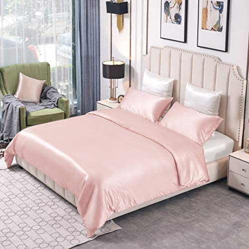 THXSILK 25 Momme Seidenbettwäsche Set 3 teilig, Bettbezug 240 x 220 cm und 2 Kissenbezüge 40 x 80 cm, Hypoallergen Maulbeerseide Bettwäsche Set, Ultra Weich und Glatt, Bezauberndes Rosa