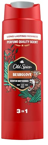 Old Spice Bearglove duschgel och schampo för män, 400 ml, universell 3-i-1-formel för att tvätta kropp, hår och ansikte, långvarig fräschhet, parfymkvalitet, djuprengöring