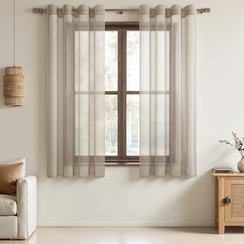 MRTREES Voile Curtains 63 Inch Drop 2 paneler Faux Linne Eyelet Sheer Curtain Panel för Sovrum Vardagsrum Patio Door 55x63 Inch Drop 140cm x 160cm Kräm