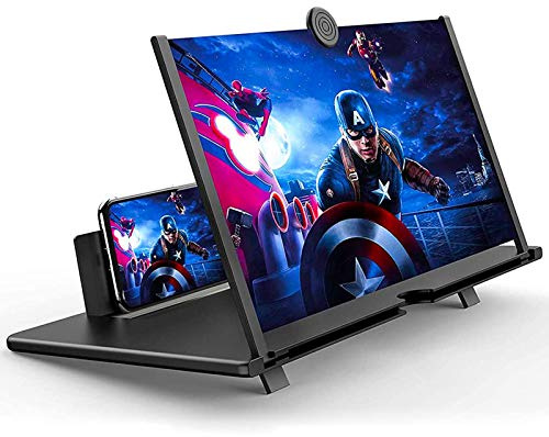 12 Cell Phone Screen Magnifier,3D HD Mobile Phone Magnifier Projector Screen for Movies, Videos, and Gaming–Universal Foldable Phone Stand with Screen Amplifier–Supports All Smartphones (Black, 12)