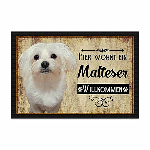 Print Royal Fußmatte Haustiere mit Hundebild Malteser - Geschenkidee für Hundefreunde und Hundebesitzer - Größe 60 x 40 cm