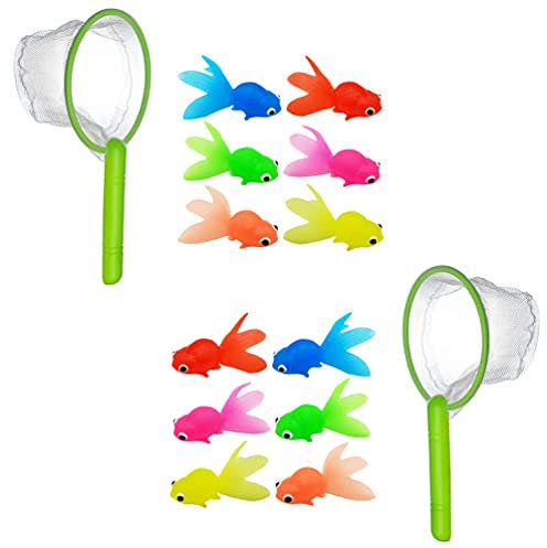 TOYANDONA 2 Juegos para Niños de Juguete de Baño de Pesca Peces de Colores Artificiales de Acuario Peces Flotantes Falsos con Red de Aterrizaje para Niños Pequeños Piscina Playa Fiesta