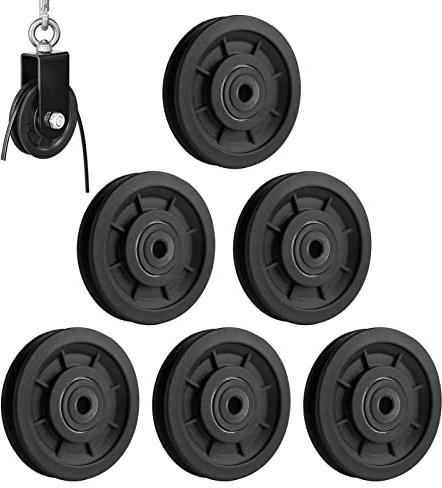 jiuzcare Carrucola Puleggia Palestra 90mm Universale Cuscinetto La Plastica Cavo per Sollevamento Sistema Pulegge Porta del Garage Nylon Silenzioso Rotazione 360 Gradi Attrezzi da Palestra [6 Pezzi]
