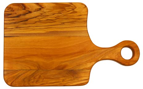 Kadum Serveringsbräda Alentejo av olivträ med trähandtag | Kurvig köksbräda, träbräda, frukostbräda | Köksbräda, osttallrik 31,5 x 19,5 cm