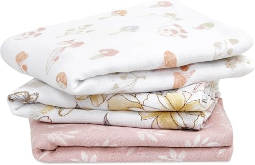 aden + anais 100% cotone organico Musy Square, certificato GOTS, Musy Squares, Panni multiuso per bambini e ragazzi, 70 x 70 cm, Set ideale per neonati e neonati, regalo, confezione da 3, terrena