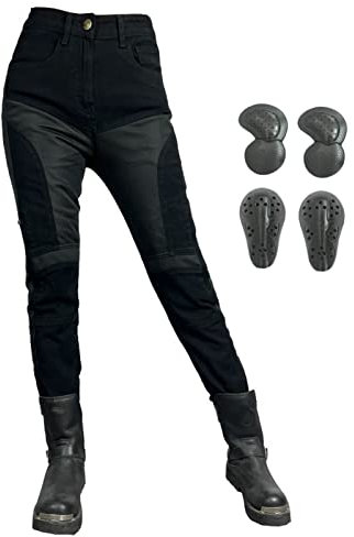 GEBIN Pantaloni da Moto da Donna, Traspirante Jeans da Motociclista Elasticizzati Slim Fit da Donna, Jeans alla Moda, con 4 Imbottitura di Protezione (Nero,M)