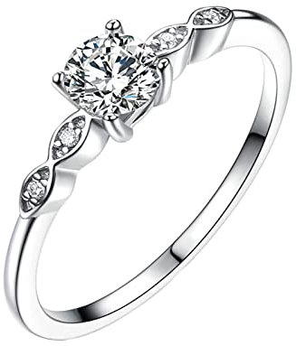 Homxi Damenring Silber 925,Ring Verlobung 4 Zinken mit Rund Zirkonia Silber Ringe für Damen Verlobung Gr 62 (19.7)