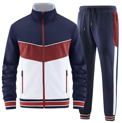 ANOTWENER Herr vardaglig 2-delad träningsoverall set långärmad hel dragkedja jacka och träningsbyxor jogging sportkläder sweatsuits