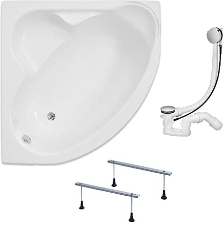 KOLMAN Badewanne STANDARD Eckbadewanne 120x120 ohne Verkleidung, Ablaufgarnitur und Füßen Komplettset 3in1 Premium Original Acryl Wanne Siphon