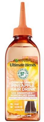 Garnier Instant Lamellar Water, Rinse-Out, Liquid Conditioner, For Long Dull Hair, Frizz Free, Mirror Like Shine, Ultimate Blends Glowing Lengths Pineapple, Hair Drink, 200ml