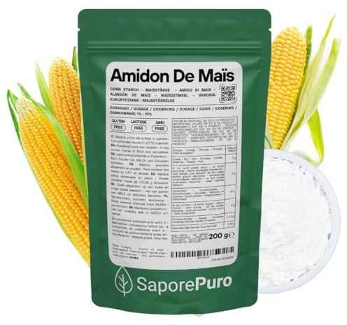 SaporePuro Almidón de Maíz Nativo 200 g – Espesante Natural para Postres, Cremas y Salsas – Sin Gluten y Vegano
