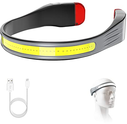 SUTOUG Lampe frontale à LED, lampe frontale rechargeable avec faisceau large de 230° et feu arrière rouge à porter avec 3 modes d'éclairage, lampe frontale adulte pour la course - Gris