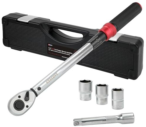UYECOVE Drehmomentschlüssel 1/2 Zoll, 40-220 Nm Drehmomentschlüssel Auto 5 Stk. ± 3% Fehlergenauigkeit, Drehmomentschlüssel Set mit Verlängerung, Stecknüsse 17, 19, 21mm, für Auto, LKW