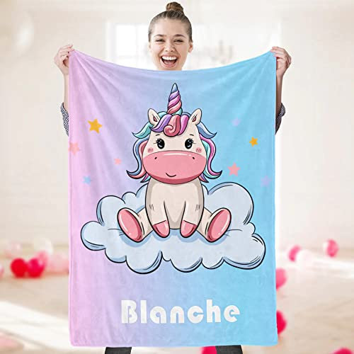 VEELU Personalisierte Babydecke Kinderdecke mit Namen und Datum Individuelle Baby Decke Einhorn Decke für Mädchen Namensdecke Baby Geschenke für Geburt Taufe
