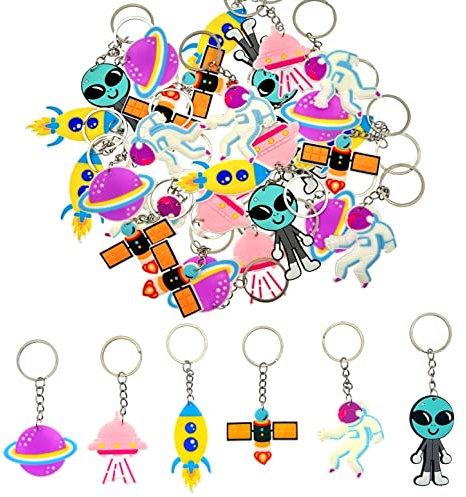 JZK 30 x Decorazioni feste a tema astronauta, accessori feste a tema spaziale, portachiavi UFO Alien Rocket set, regali di ringraziamento omaggi pensiero bomboniere per feste compleanno bambini