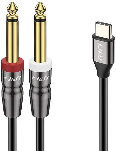 J&D USB-C zu Dual 6,35 mm 1/4 Zoll TS Stereo Audio Y-Splitter-Kabel, Kompatibel mit iPhone 16/17 Serie, Galaxy S25/S24 Verstärker Lautsprecher und Mixer, 1 m