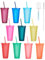 10 Reusable Cup with Straw and Lid 24OZ Plastic Cups Reusable Colorful Glitter Tumblers for Cold Drinks Iced Coffee Cup Cold Cup with Lid and Straw Cup Set & Brush, Party Tumbler Travel Mug 10 COLORS
