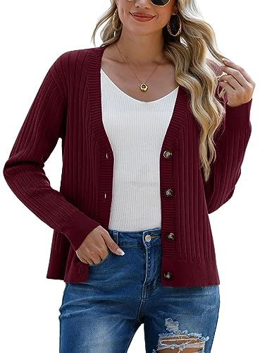 PrinStory Cardigan da donna aperto davanti lavorato a maglia a maniche lunghe maglione casual con bottoni donna a maniche lunghe cardigan