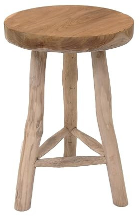 Spetebo Sgabello per fiori in teak con 3 gambe – Ø 30 cm – Supporto per piante in legno massiccio – Sgabello decorativo da giardino – Sgabello in legno per fiori