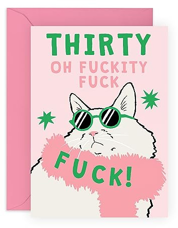 CENTRAL 23 Biglietto di auguri per il 30° compleanno per donne, con gatto trentesimo fu*ck – Biglietto di auguri di compleanno per moglie, biglietto di auguri per trentesimo compleanno per amiche,