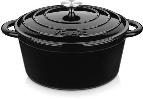 Velaze Olla holandesa de 7.5 cuartos de galón con tapa, horno holandés de hierro fundido esmaltado con asas dobles para hornear pan de masa madre, cocinar, utensilios de cocina con revestimiento