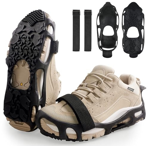 Spikeless Ice Cleats Anti-Slip Shoe Grip Crampons for Slick Wet Slippery Surfaces, Slip On Ice Shoes Cleats, Anti Slip Roofing Shoes Grippers Rubber Tread Overshoes for Indoor Outdoor Use