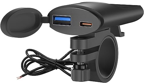 SYCEES Cargador USB QC3.0 para Motocicleta, Type C para Móvil, DC12V Manillar Impermeable, 2 Puertos de Super Charge Adaptador para Carga Rápida