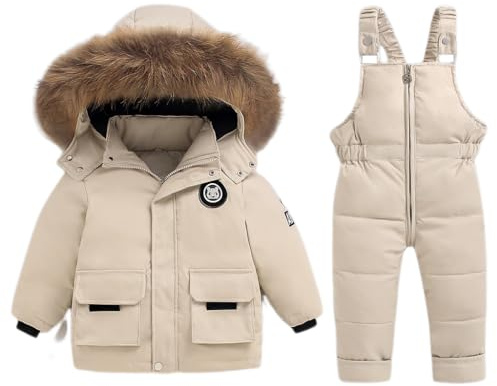 Niño Traje de Nieve Invierno Bebé 2 Piezas Chaqueta de PlumóN Abrigo con Nieve Babero Pantalones Niñas Traje de Esquiar Ropa Blanco 2-3 Años