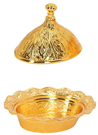 MOTUZP Tazones de azúcar de caramelo dorado, tarro turco para servir con tapa, retro, exquisito, aleación de zinc, vintage, para café, té, azúcar, salero, para fiesta en casa