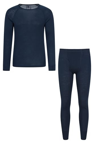 Mountain Warehouse Merino Mens Thermal Top & Pant Set - Lightweight Comfortable Top & Bottoms Set - Autumn Winter, Outdoors, Travelling & Hiking Navy S