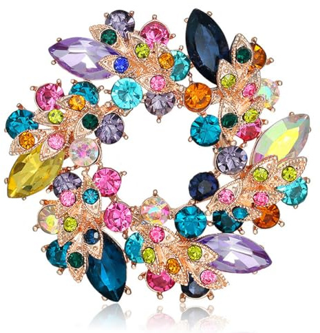 FAIRYGATE Brooch Pins for Women Bauhinia Lapel Pin for Ladies Flower Elegant Simulated Crystal Brooches Colourful, B4016